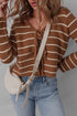 Striped Knit Tie Front V Neck Cardigan